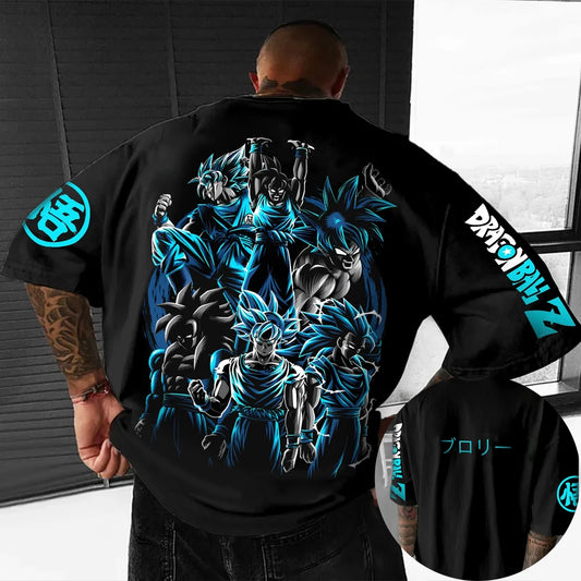 Dragon Ball Z Son Goku All Forms Broly Blue Aura Group Print Kids Oversized T-Shirt Men's Anime Streetwear Anime Tee For Fans