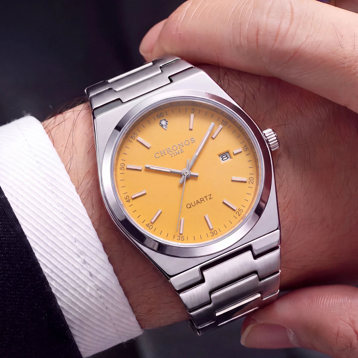 Orologio al quarzo da uomo CHRONOS – Cinturino in acciaio inossidabile, impermeabile, lancette luminescenti, datario – Ideale per il lavoro, lo sport o l’uso quotidiano