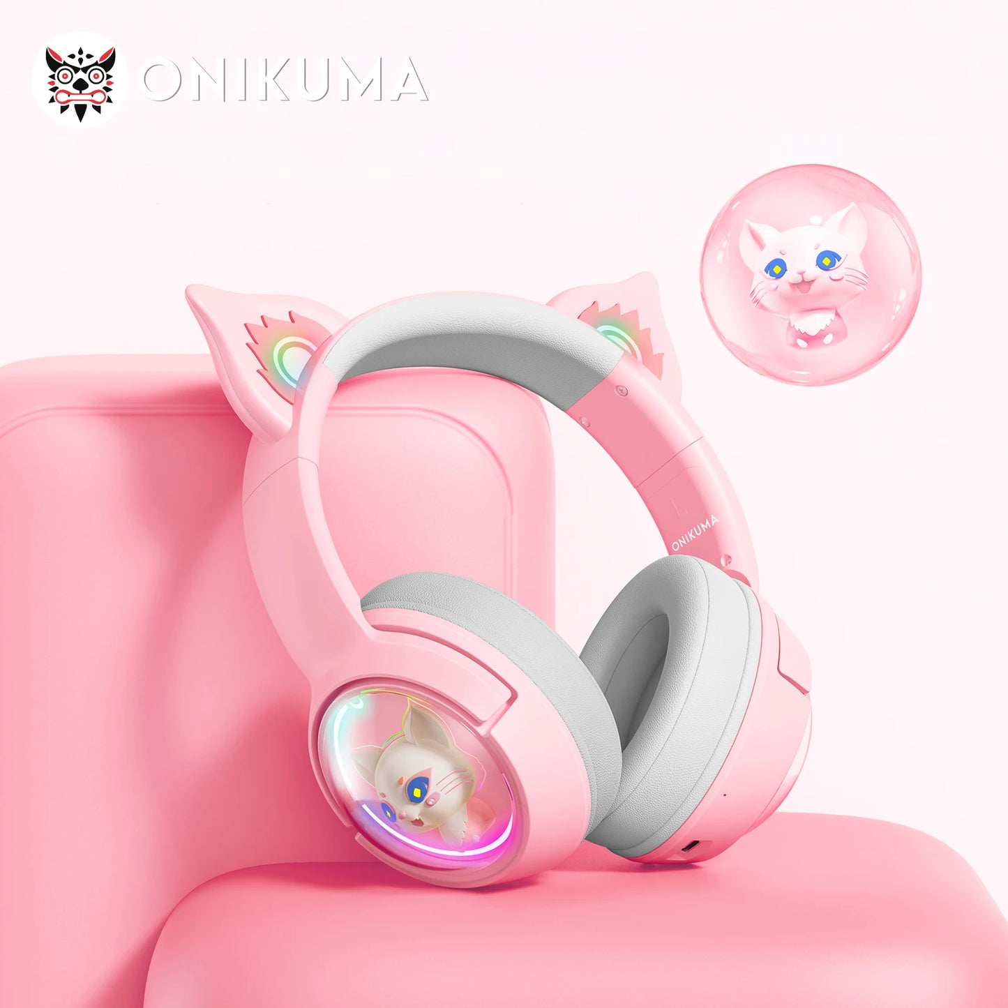 ONIKUMA B5 Wireless Gaimng Headset with Cat Ears Surround Sound Headphone Over-Ear For PC Laptop Games And Music Gamer Headphone