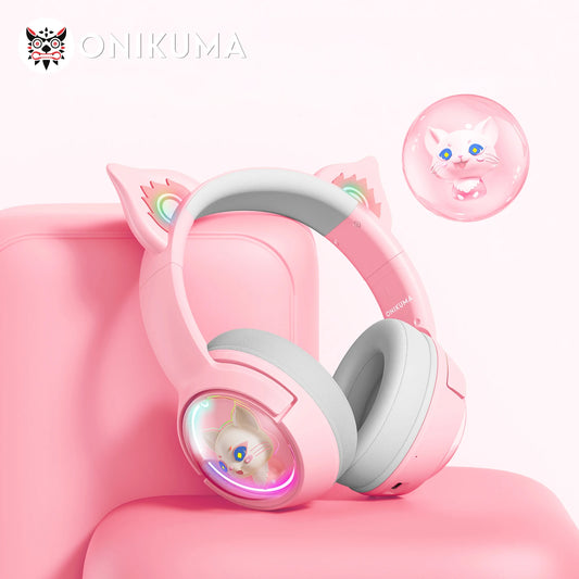 ONIKUMA B5 Wireless Gaimng Headset with Cat Ears Surround Sound Headphone Over-Ear For PC Laptop Games And Music Gamer Headphone