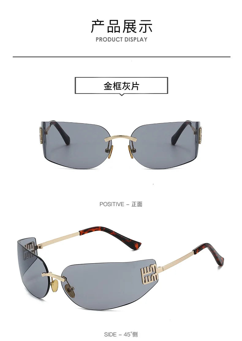 High End Sunglasses Women Rimless Curved Sun Glasses for Eye Protection and Sunscreen Travelling Hiking Shades Gafas