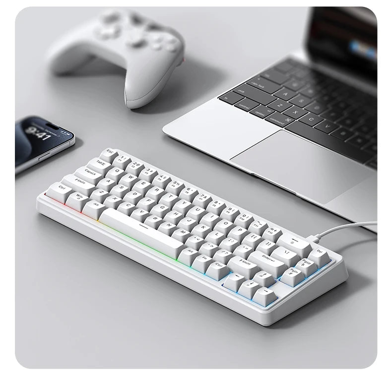 FREEWOLF M68SE 68% Mini Wired Keyboard RGB Backlit Silent Mechanical Feel Type-C Detachable Cable for PC Mac
