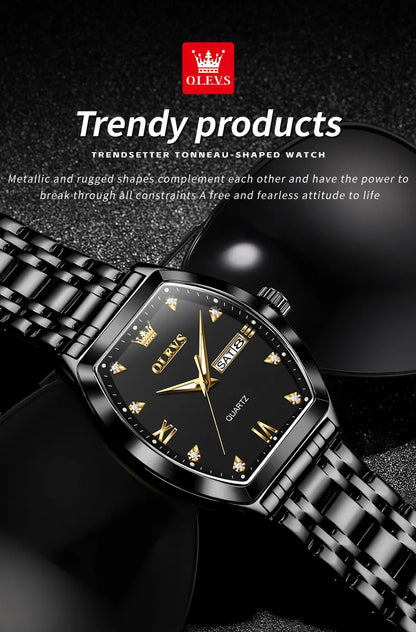 OLEVS Nouvelles montres pour homme Montres à quartz de luxe en or Montres classiques à cadran tonneau Montres à quartz étanches et luminescentes pour homme 5528