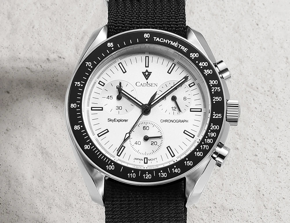 CADISEN Neue Herrenuhren Luxuriöse Quarz-Armbanduhr für Herren Saphirglas mit AR-Beschichtung Canvas VK68 Speed Chronograph Automatik