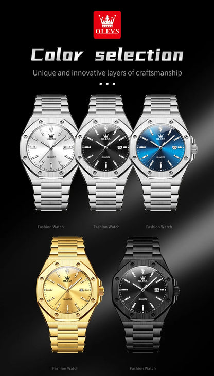 Montres OLEVS pour homme : montre de luxe classique à quartz, argentée et bleue, étanche, en acier inoxydable, luminescente, Reloj Hombre