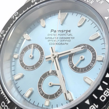 Zegarek kwarcowy dla mężczyzn 39 mm – luksusowy chronograf, modny, z szafirowym szkiełkiem, stylowy, sportowy, z bransoletą ze stali nierdzewnej