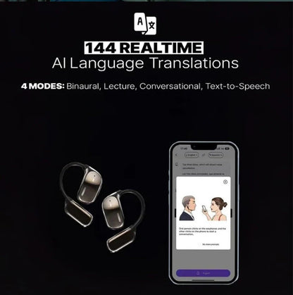 UYUXIO OWS Real Time Translation Earbuds with 144 Languages AI Translating Earphone with LCD Touch Screen Ear Buds Headphone