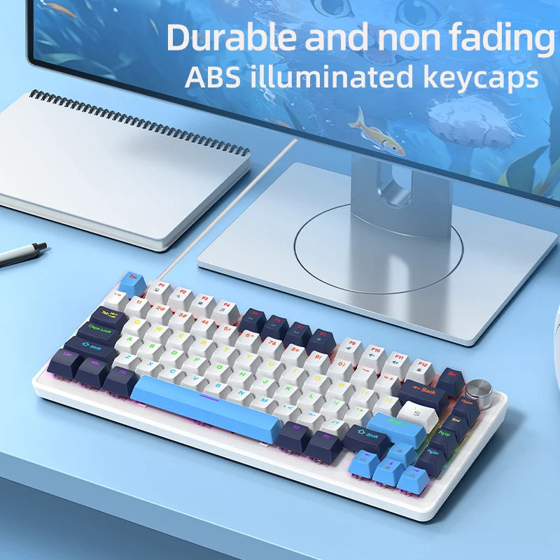 K82 75% Wired Mechanical Keyboard RGB Backlight, 82 KEY, Full Key Hot Swappable Blue Switch, Multifunctional Knob, Windows & Mac
