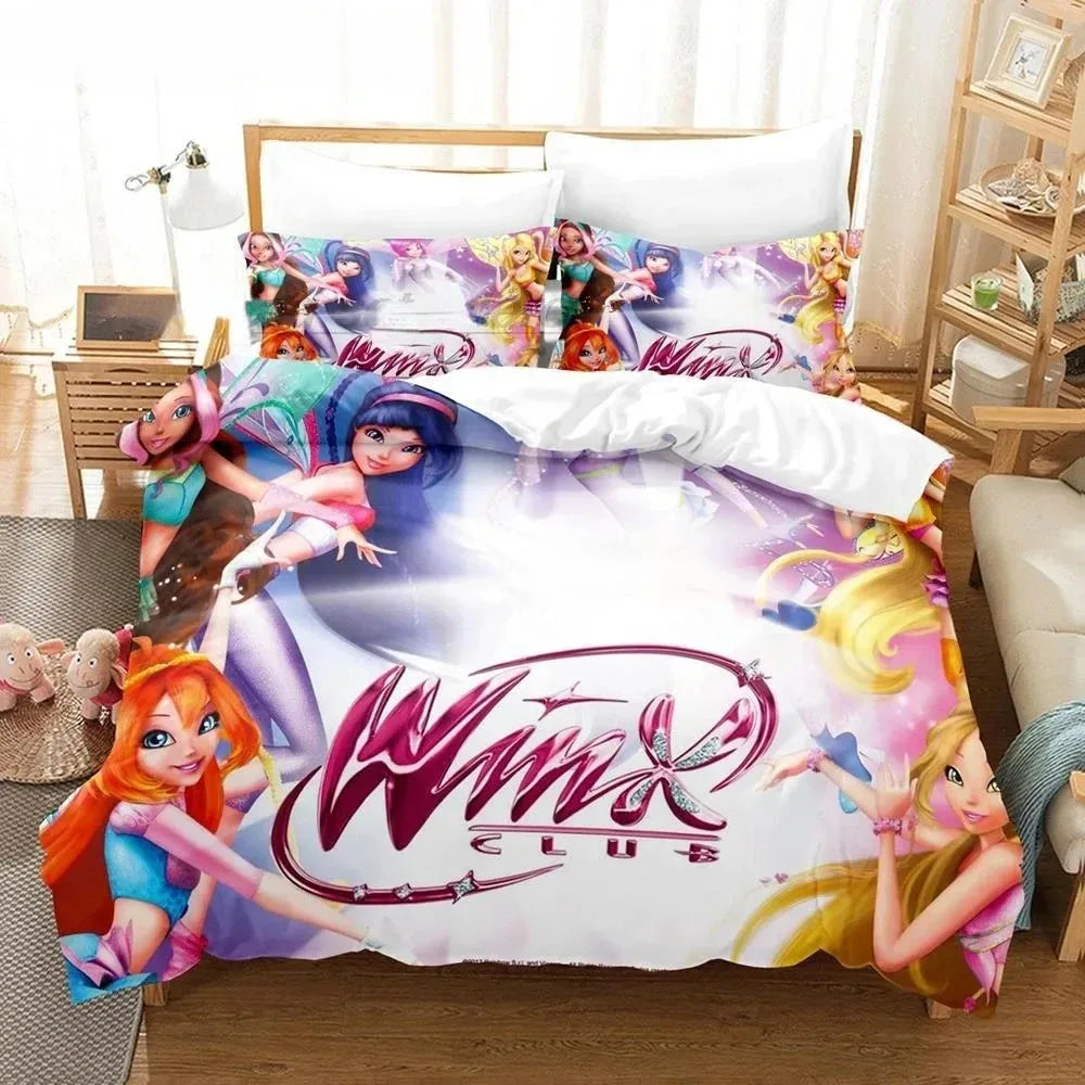 Anime W-Winx Clubs Duvet Cover Pillowcase Bedding Set Adult Boy Girl Bedroom Decoration Children Gift Single Double Large Size