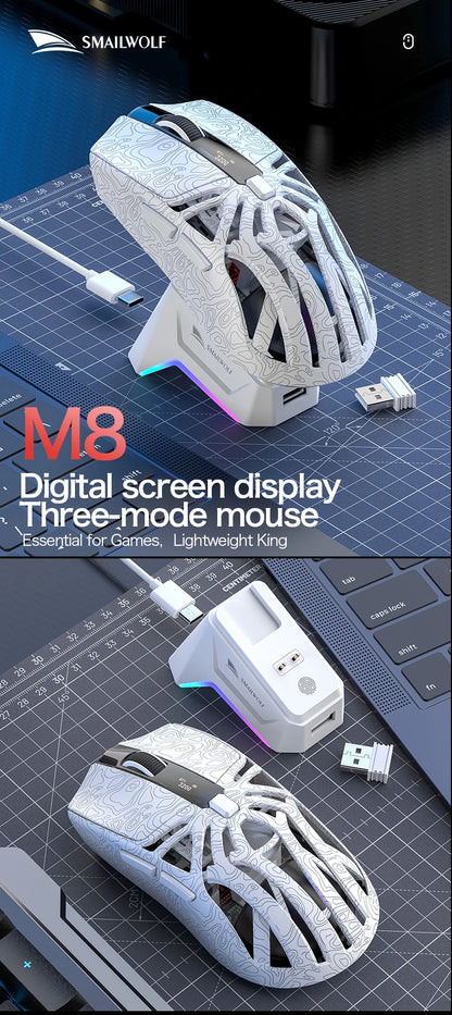 SMAILWOLF M8 Bluetooth wireless mouse, three-mode RGB charging base e-sports gaming mouse, PAW3311 lightweight gaming office
