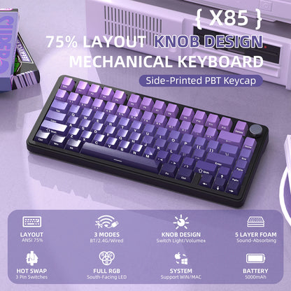 ATTACK SHARK X85 Tri-mode Gasket 75% Mechanical Keyboard with CNC Knob, 5-Layer Padding, Hot Swappable, RGB Backlight, NKRO