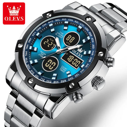 Orologio da uomo OLEVS – Orologio da polso al quarzo, impermeabile, in acciaio inossidabile, con display a LED – Stile sportivo e di tendenza (modello 1106)