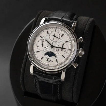 Original Movement ST1908 Sugess Men Mechanical Calendar Watch Chronograph Vintage Moonphase Wristwatches Waterproof