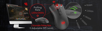 Redragon M652 Optical 2.4G Wireless Mouse with USB Receiver, Portable Gaming & Office Mice, 5 Adjustable DPI Levels